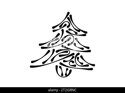 Christmas tree silhouette drawn with separate strokes, vector illustration. Stock Vector