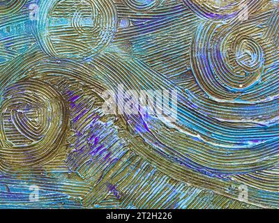 texture, bulk paint on canvas. stone decoration from different colors. blue circles with dots, 3d background, abstract pattern, three-dimensional text Stock Photo
