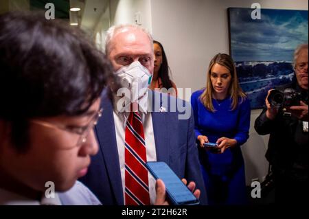 United States House Majority Leader Steve Scalise Republican of Louisiana departs a House Republican Conference meeting at the US Capitol in Washington, DC, Thursday, October 19, 2023. Copyright: xRodxLamkeyx/xCNPx/MediaPunchx Credit: Imago/Alamy Live News Stock Photo