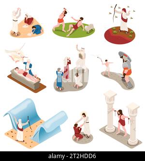 Bible story set with religion symbols isometric isolated vector illustration Stock Vector
