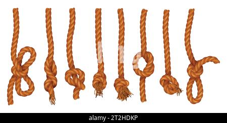 Hanging ropes with clove hitch knots realistic set isolated at white background vector illustration Stock Vector