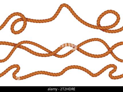 Realistic seamless pattern made up of curve  jute hemp or silk ropes at white background vector illustration Stock Vector
