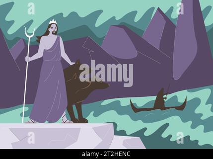 Olympic gods flat concept with Hades in underworld vector illustration Stock Vector