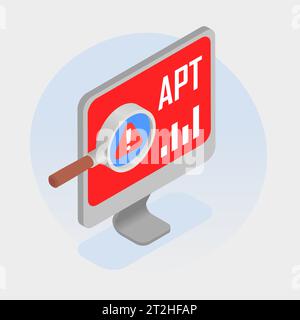 Cyber security isometric concept with computer monitor and hacker attack alert vector illustration Stock Vector