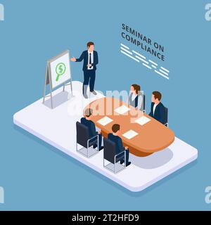 Financial regulation isometric concept with legal team on compliance seminar vector illustration Stock Vector
