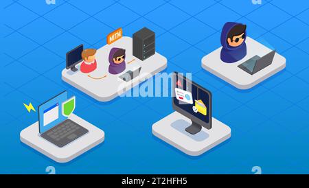 Cyber security isometric concept with hacker attacks symbols vector illustration Stock Vector