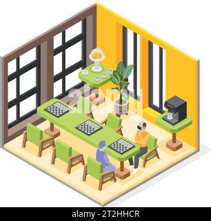 VR sports trainings isometric concept with man plays chess with a virtual opponent vector illustration Stock Vector