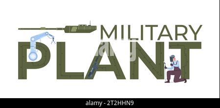 Military plant text header concept with big letters and different arms  flat vector illustration Stock Vector