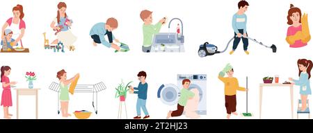 Boy doing different types of chores illustration Stock Vector Image & Art -  Alamy