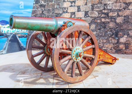 Old cannon on the terrace of the fortress , Arrecife Lanzarote Stock Photo