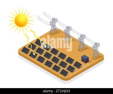 Ecological awareness renewable energy sources isometric concept with solar panels 3d vector illustration Stock Vector