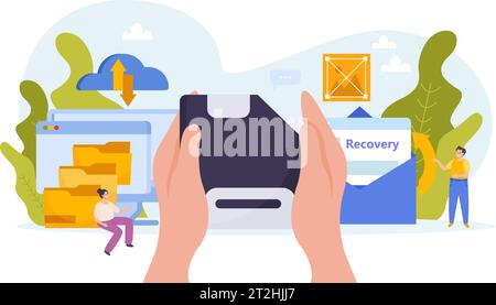 Flat concept of backup and data recovery with folders and cloud storage vector illustration Stock Vector