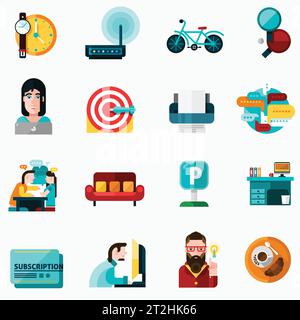 Coworking icons set with time and idea symbols flat isolated vector illustration Stock Vector