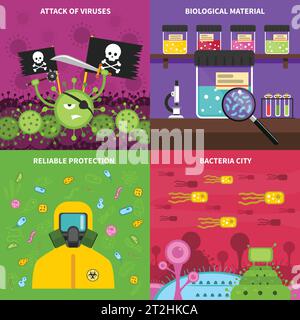 Microbiology design concept set with bacteria protection flat icons isolated vector illustration Stock Vector
