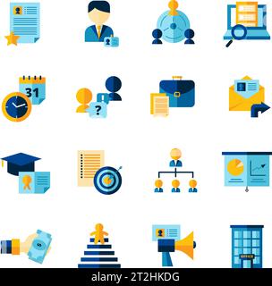 Resume flat color decorative icons set of finding professional staff  interview and career development isolated vector illustration Stock Vector