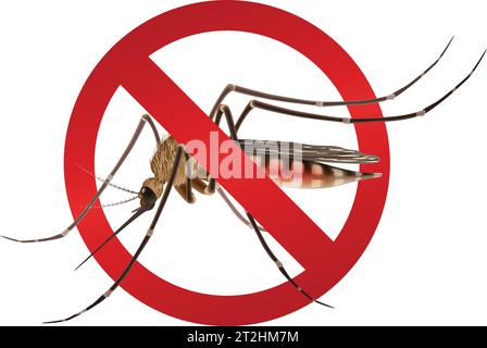 Realistic mosquito in red stop sign epidemic virus prevention concept vector illustration Stock Vector