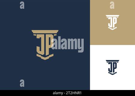 JP monogram initials logo design with pillar icon. Attorney law logo design inspiration Stock Vector