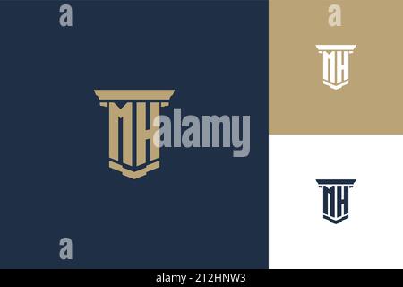 MH monogram initials logo design with pillar icon. Attorney law logo design inspiration Stock Vector