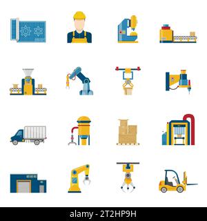 Set of various technical elements of the production line process icons isolated vector illustration Stock Vector