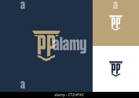 PP monogram initials logo design with pillar icon. Attorney law logo design inspiration Stock Vector