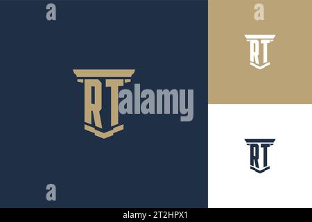 RT monogram initials logo design with pillar icon. Attorney law logo design inspiration Stock Vector