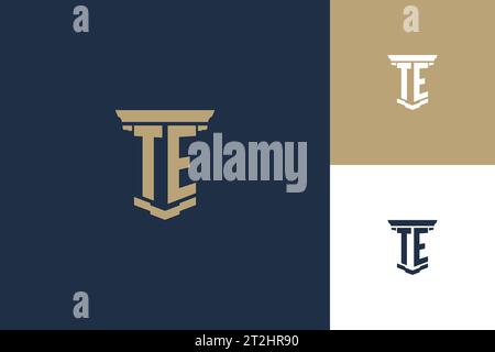TE monogram initials logo design with pillar icon. Attorney law logo design inspiration Stock Vector