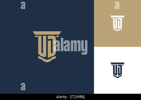 UD monogram initials logo design with pillar icon. Attorney law logo design inspiration Stock Vector