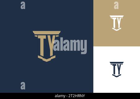 TY monogram initials logo design with pillar icon. Attorney law logo design inspiration Stock Vector