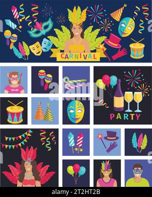 Carnival Icon Flat Vector Illustration Composition Poster Stock Vector