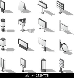 Street Advertising Icons Set. Signboard Isometric Vector Illustration ...