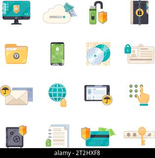 Safe personal data storage and  online information exchange software protection shield flat icons set isolated vector illustration Stock Vector