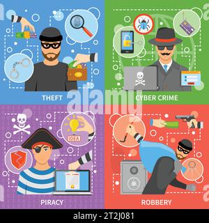 Theft icons set of information idea property money stealing in flat style  isolated vector illustration Stock Vector Image & Art - Alamy