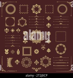 Vintage set of round elements. Different elements for design frames ...