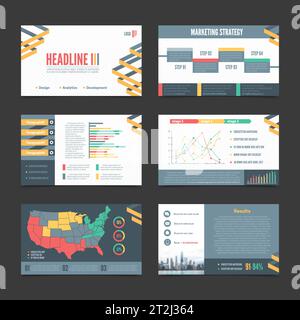 Six horizontal presentation templates banner set with different elements for page of business presentation vector illustration Stock Vector
