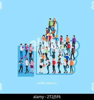 Society isometric conceptual like with people crowd in shape of hand with up thumb isolated vector illustration Stock Vector