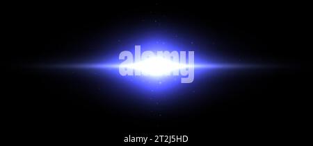 Planet shine effect. Blue light solar light glare concept. Abstract glowing element in dark space. Sun with sparks illustration. Vector design shape for poster, banner, cover, brochure, booklet Stock Vector
