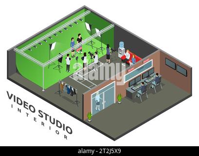 Professional live video recording studio interior with on air sign and camera operator isometric view vector illustration Stock Vector