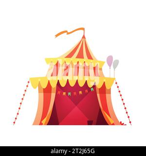 Traveling chapiteau circus red yellow tent in amusement park ready foe show retro cartoon icon illustration vector Stock Vector