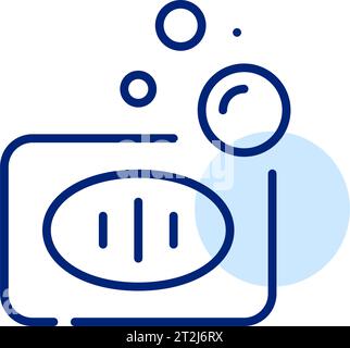 Soap bar and bubbles. Foam lather for washing hands. Pixel perfect icon Stock Vector