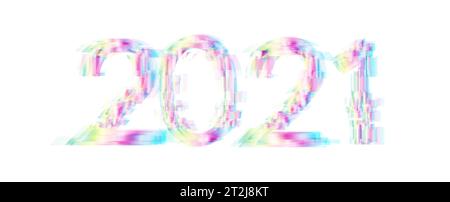 2021 New Year holographic glitch abstract background. Vector design Stock Vector
