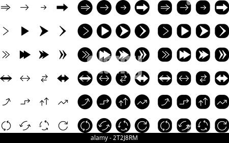 Simple set of arrow icons, black and white (white on black) (black on white), Vector Illustration Stock Vector