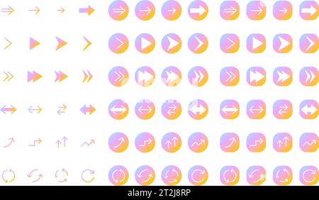 Simple set of arrow icons, light iridescent gradient, Vector Illustration Stock Vector