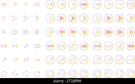 Simple set of arrow icons, light iridescent gradient, Vector Illustration Stock Vector