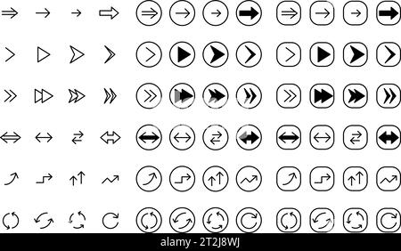 Set of simple arrow icons, black and white (black on white), Vector Illustration Stock Vector