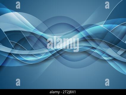 Bright blue shiny glossy waves abstract background. Vector design Stock Vector