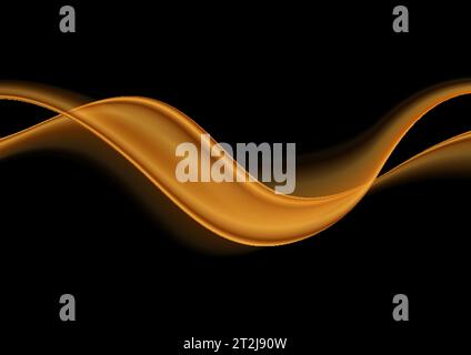 Bronze smooth abstract waves on black background. Vector design Stock Vector
