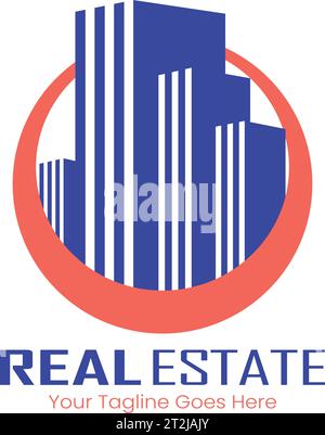 Modern Home Real estate logo. Real Estate Vector Logo Design. Logo Building Real Estate logo Design. Logo Color Red and Navy Blue, Elipes and Building. Stock Vector