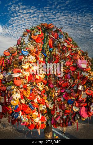 24th September 2015, Moscow, Russia. Tree with the locked wedding locks on the Bridge of Love. Stock Photo