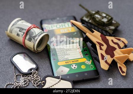 Glued toys - plastic tanks from 2nd World War. Russian and American tank and German flame thrower. Stock Photo