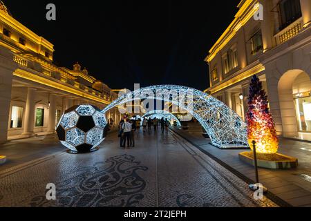 Doha, Qatar - December 2, 2022: Night view of Katara Plaza Galeries Lafayette in Katara Cultural Vilage Doha, Qatar. Stock Photo